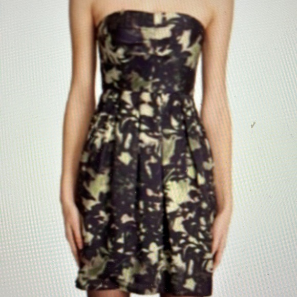 Theory 100% Silk Strapless Mini Dress Pockets Camo Print Size 4 - Picture 1 of 16